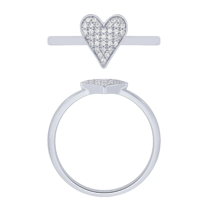 minimalist rings for women -14K White Gold 0.13Ctw Pava Heart Ring