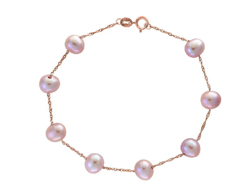 bridal bangles for women -bridal bangles for women -14K Rose Gold 6-6.5mm Natural Pink Freshwater Pearl Station Bracelet