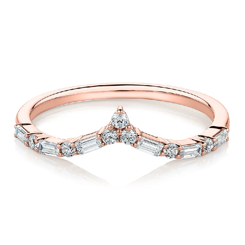 vintage style rings for women -Baguette curved wedding or eternity band with 0.39 carats* of diamond simulants in 10 carat rose gold