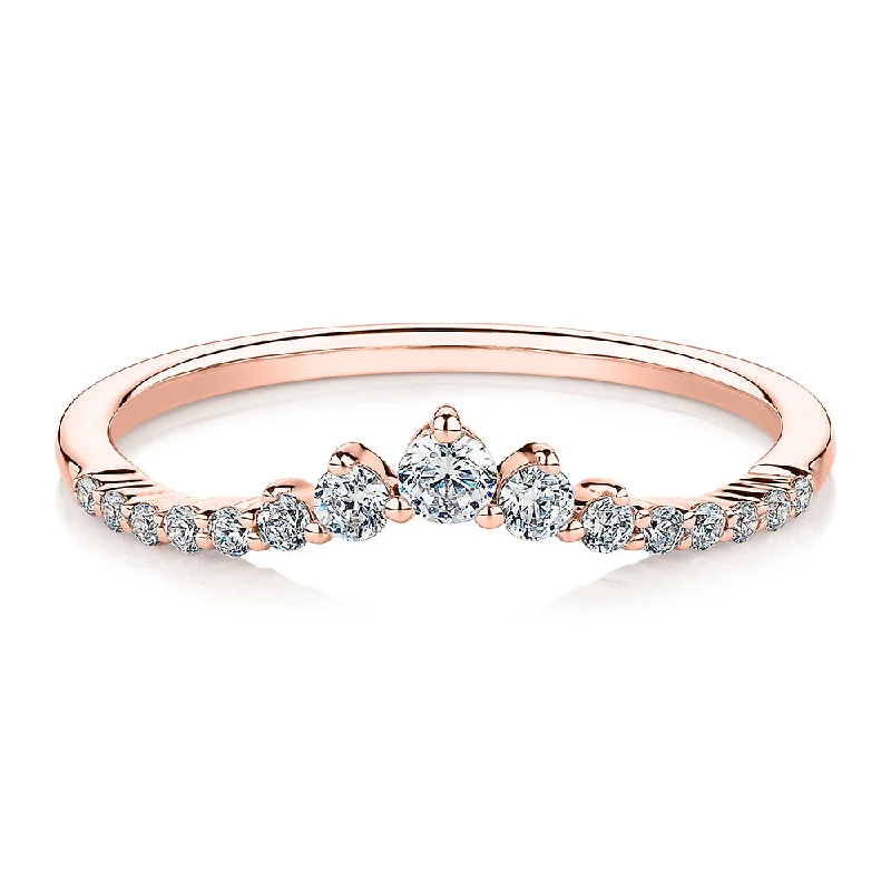 romantic rings for women -Round Brilliant curved wedding or eternity band in 10 carat rose gold