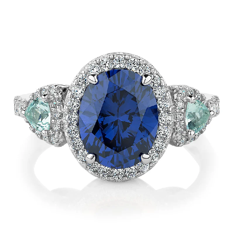 silver wedding rings for women -Dress ring with tanzanite and aquamarine simulants and 0.48 carats* of diamond simulants in sterling silver