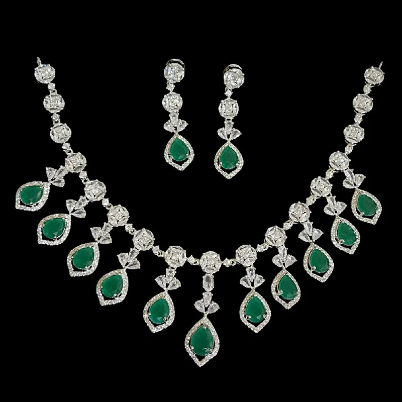 large statement necklaces for women -Statement Emerald Green AD Zircon (CZ) Necklace