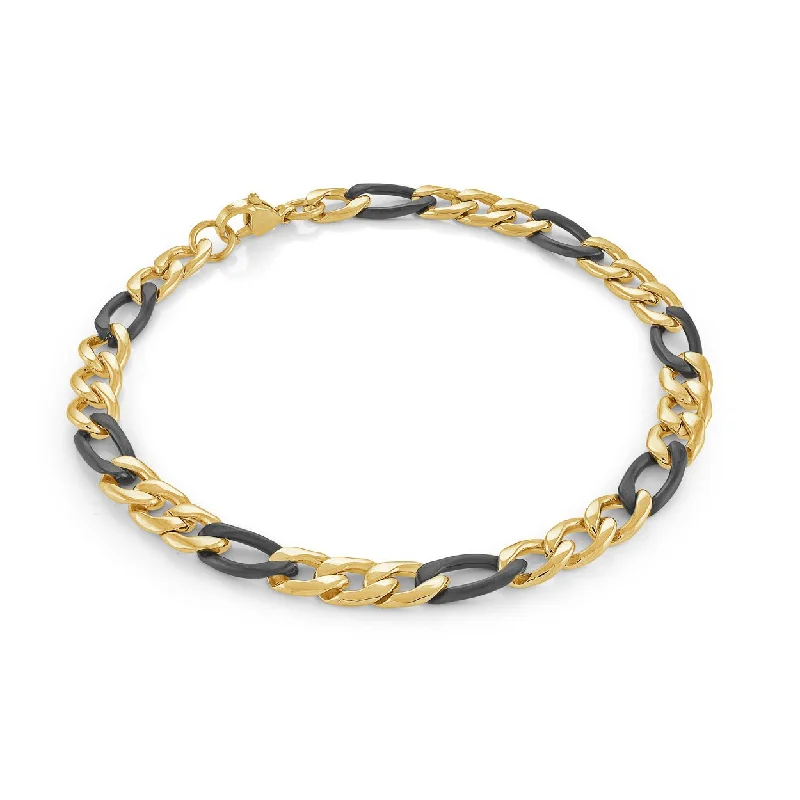 charm bracelets for women -charm bracelets for women -IP Black and Yellow Gold Men's Figaro Chain Bracelet