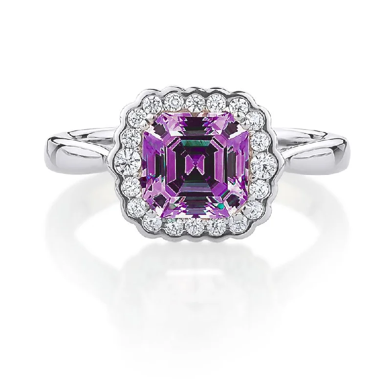 elegant wedding bands for women -Dress ring with amethyst simulant in sterling silver