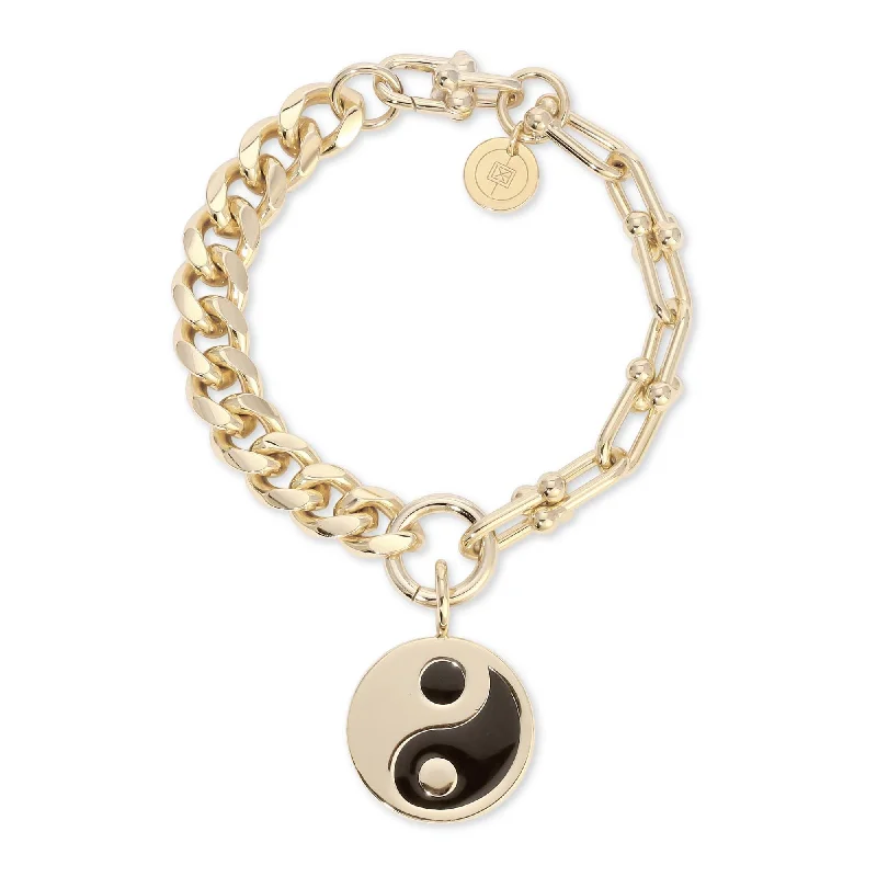 affordable bangle bracelets -affordable bangle bracelets -Dual Chain Bracelet With Lage Enamel Yin Yang Pendant