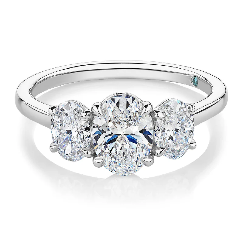 stylish rings for women -Premium Certified Lab-Grown Diamond, 1.87 carat TW oval three stone ring in platinum