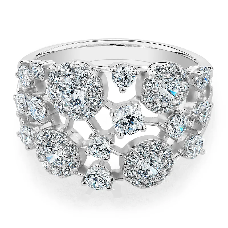 silver gemstone rings -Celeste Dress ring with 1.59 carats* of diamond simulants in 10 carat white gold