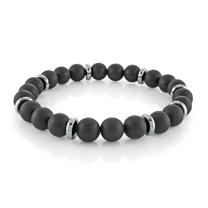 wedding bracelets for women -wedding bracelets for women -Stainless Steel Matte 8mm Black Onyx Bead Men's Bracelet