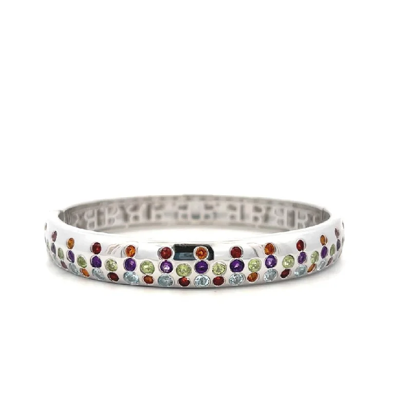 unique charm bracelets for women -unique charm bracelets for women -Sterling Silver Multi Gemstone Bangle Bracelet by Samuel B.