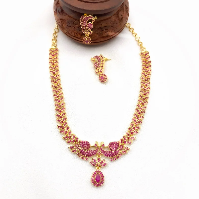 precious stone necklaces for women -Ruby Red Zircon (CZ) Stone Peacock Necklace and Earring