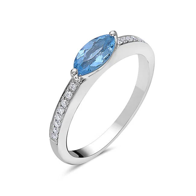 silver rings for women -Blue Topaz And Diamond Fashion Band