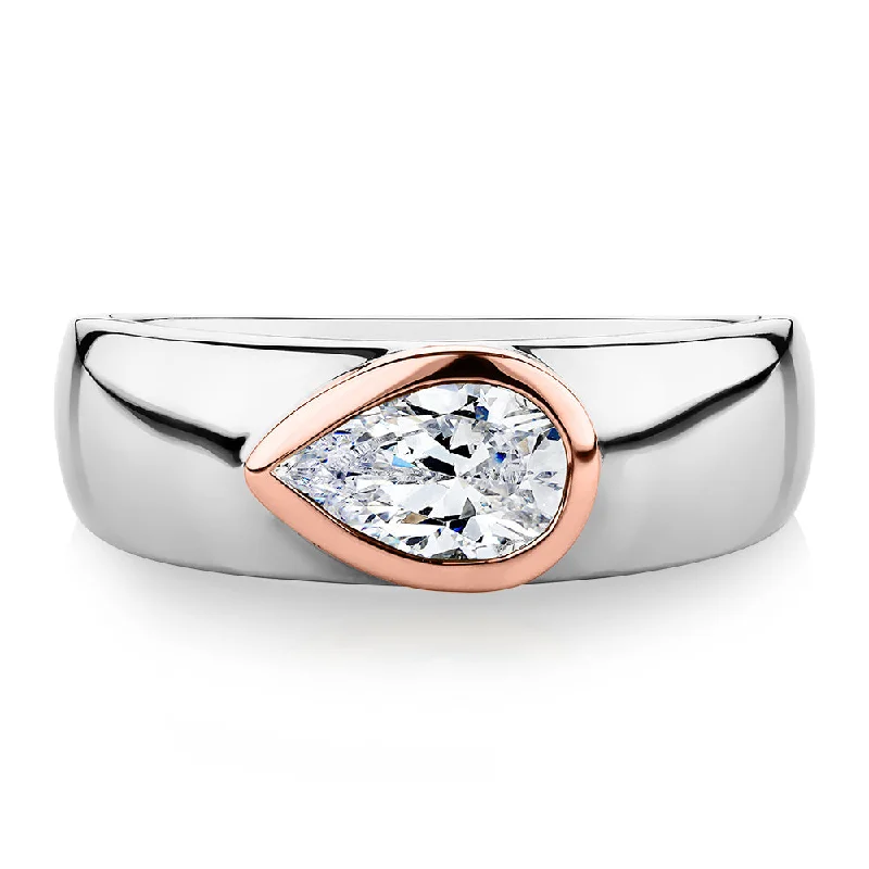 luxury gold rings -Synergy dress ring with 0.81 carats* of diamond simulants in 10 carat rose gold and sterling silver