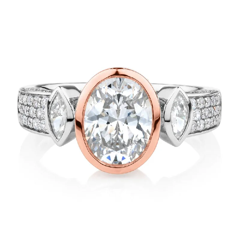 gemstone rings for women -Synergy dress ring with 2.66 carats* of diamond simulants in 10 carat rose gold and sterling silver