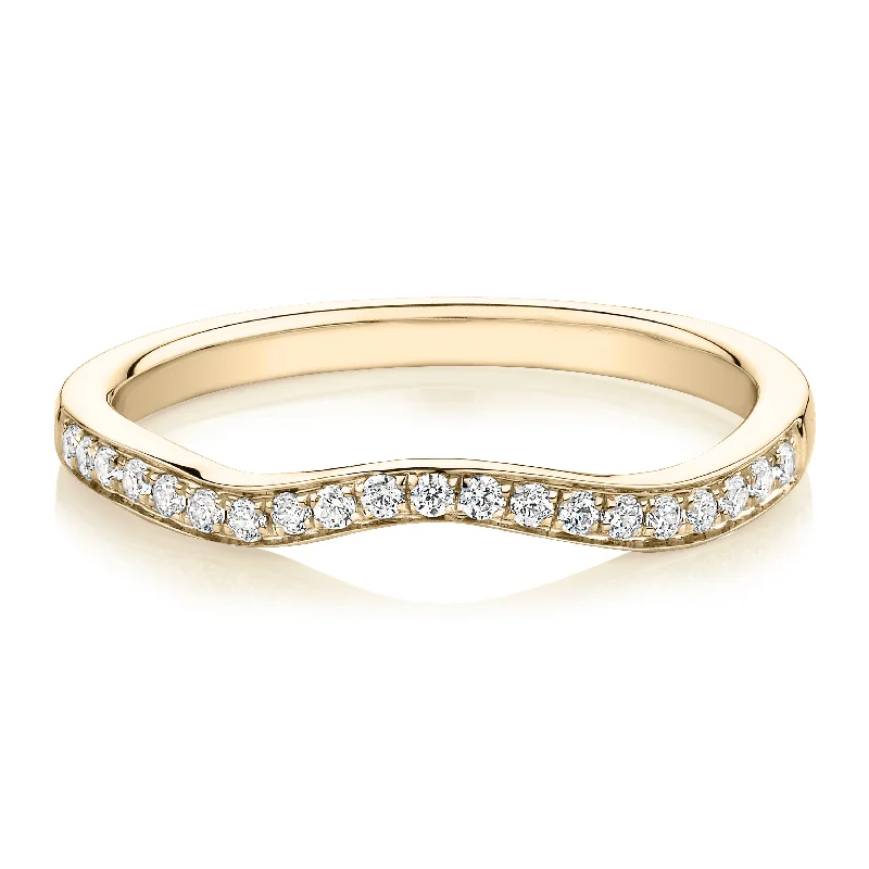 mixed metal rings for women -Round Brilliant curved wedding or eternity band in 14 carat yellow gold