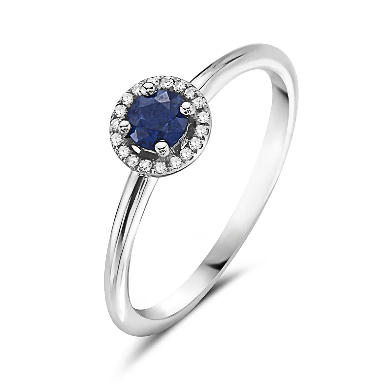 classic engagement rings -Sapphire And Diamond Halo Ring