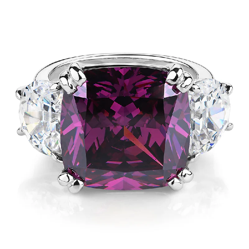 silver rings for women -Dress ring with amethyst simulant and 5.24 carats* of diamond simulants in sterling silver