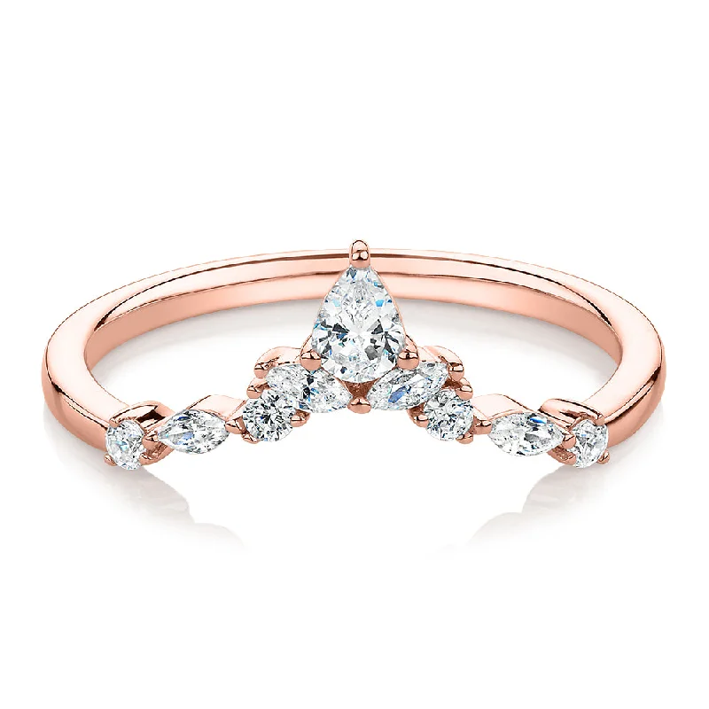 rose gold wedding rings -Pear curved wedding or eternity band with 0.37 carats* of diamond simulants in 10 carat rose gold