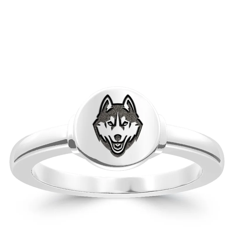 stacking rings for women -UCONN Logo Engraved Ring in Sterling Silver