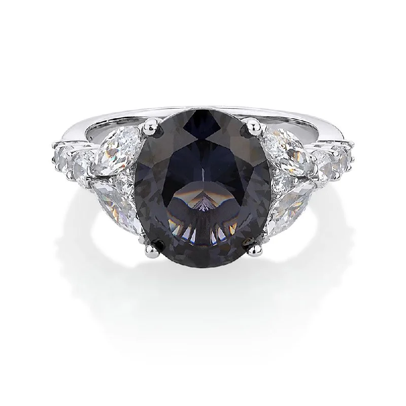 high-end engagement rings -Dress ring with dark blue sapphire simulant and 1.45 carats* of diamond simulants in sterling silver