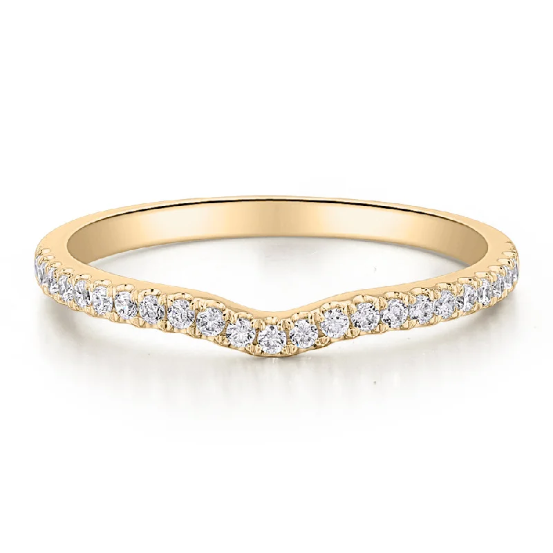 alternative wedding rings for women -Round Brilliant curved wedding or eternity band in 14 carat yellow gold