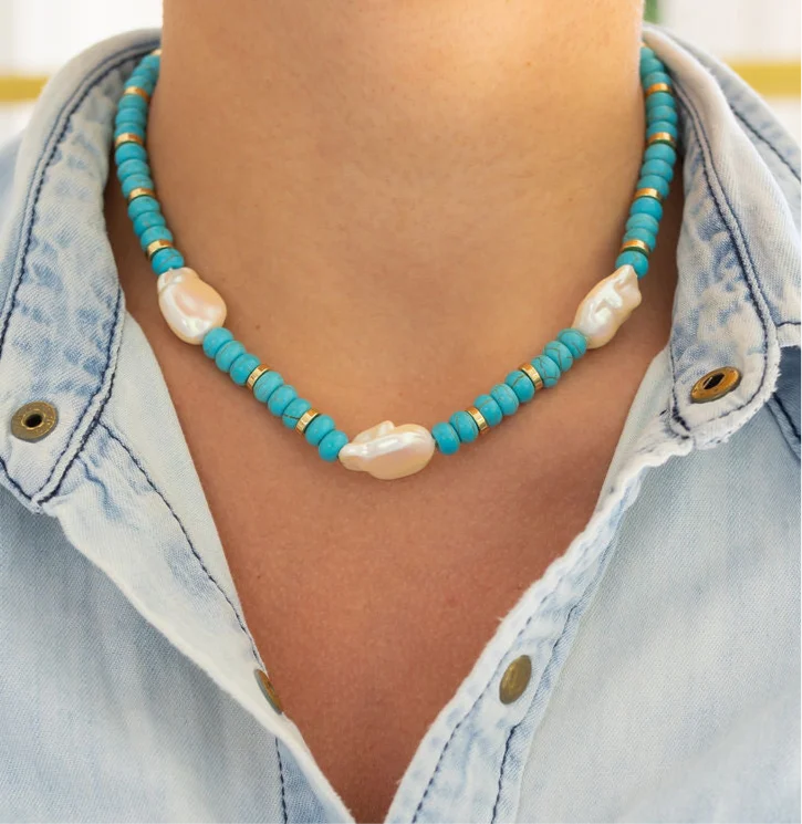 delicate crystal necklaces for women -Turquoise and Pearl Necklace