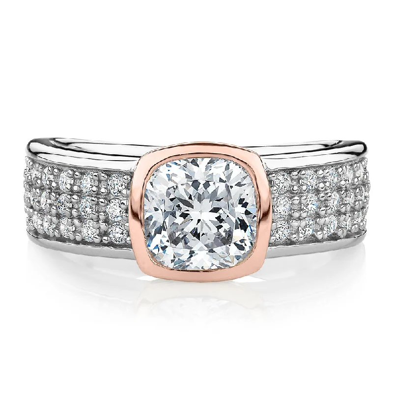 unique gold rings -Synergy dress ring with 1.7 carats* of diamond simulants in 10 carat rose gold and sterling silver