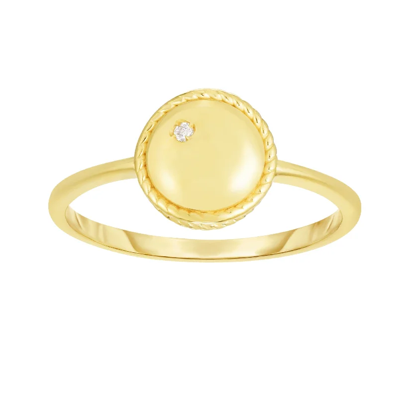 adjustable rings for women -14kt Gold Size-7 Yellow Finish 8.7x8.7x0.8mm Polished Round Ring  with 0.0100ct 1.3mm White Diamond