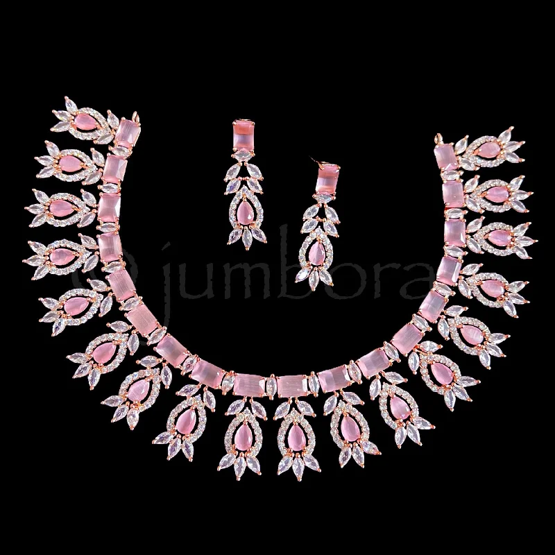 dainty gold necklaces for women -Statement Rose Gold Pastel Pink AD Zircon (CZ) Necklace