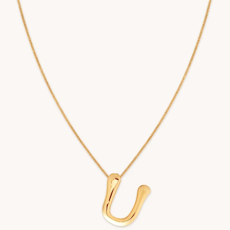 vintage silver necklaces for women -U Initial Bold Pendant Necklace in Gold