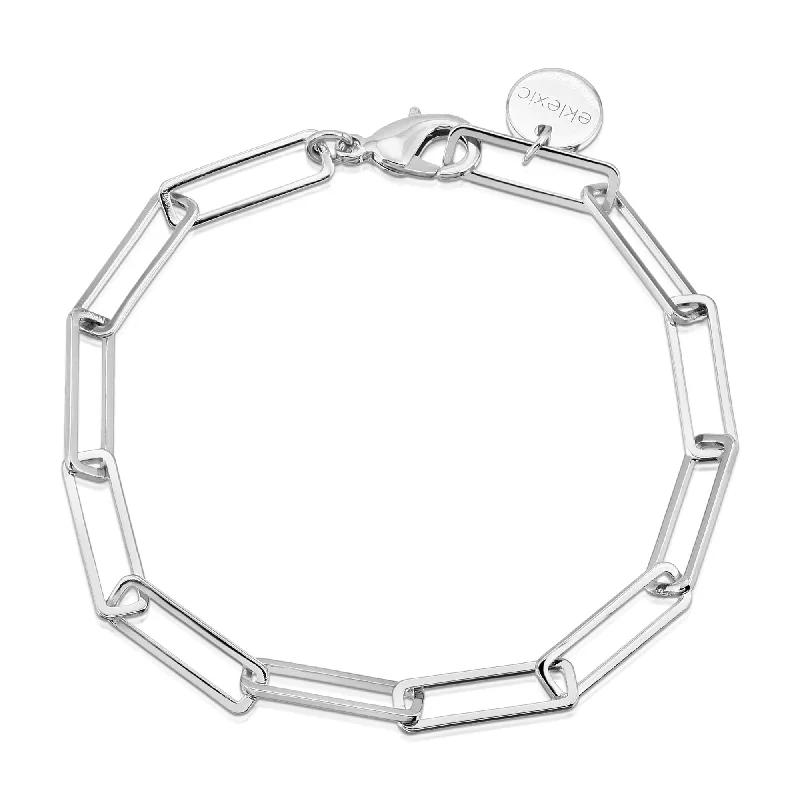 elegant tennis bracelets for women -elegant tennis bracelets for women -Silver Large Rectangle Link Chain Bracelet