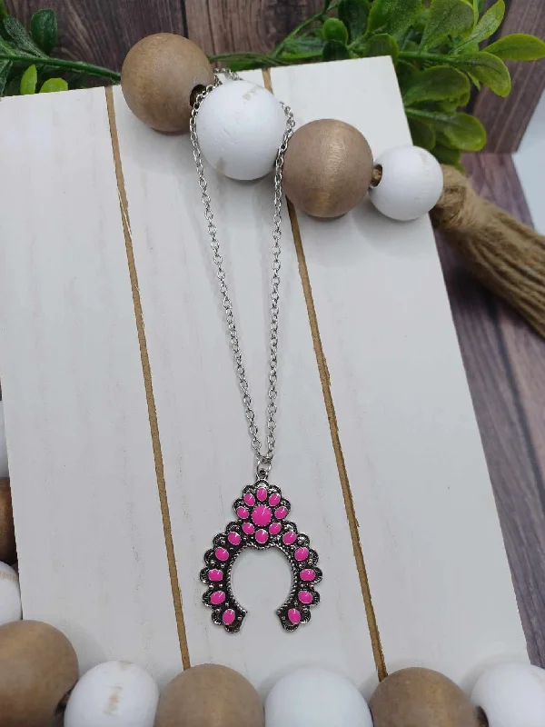 precious stone necklaces for women -Silver Necklace w/ Pink Crackle Necklace