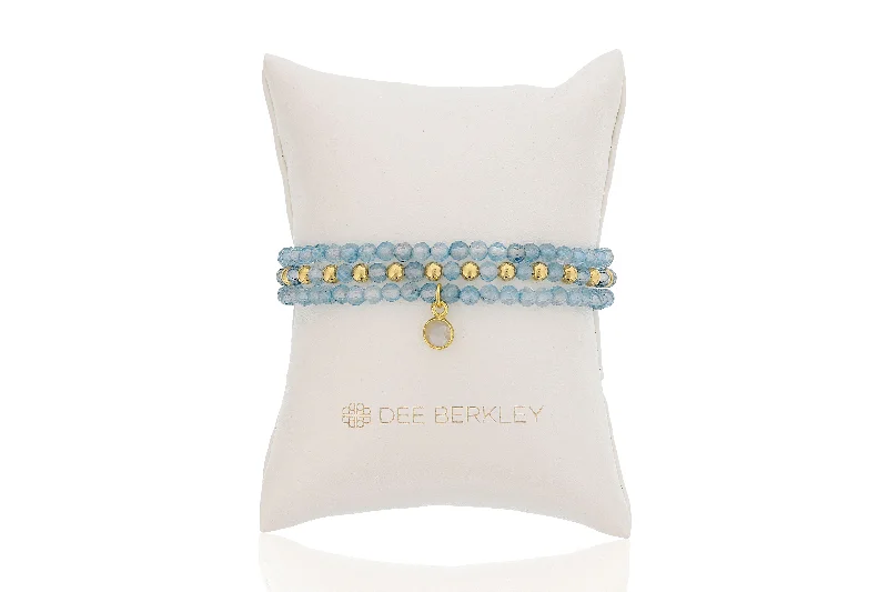 casual bracelets for women -casual bracelets for women -Blue Topaz & Gold Filled Bead Stretch Bracelet Set by Dee Berkley