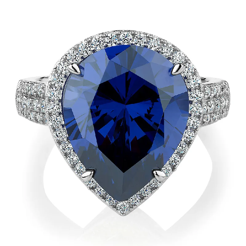 fashion-forward rings for women -Dress ring with tanzanite simulant and 0.68 carats* of diamond simulants in sterling silver