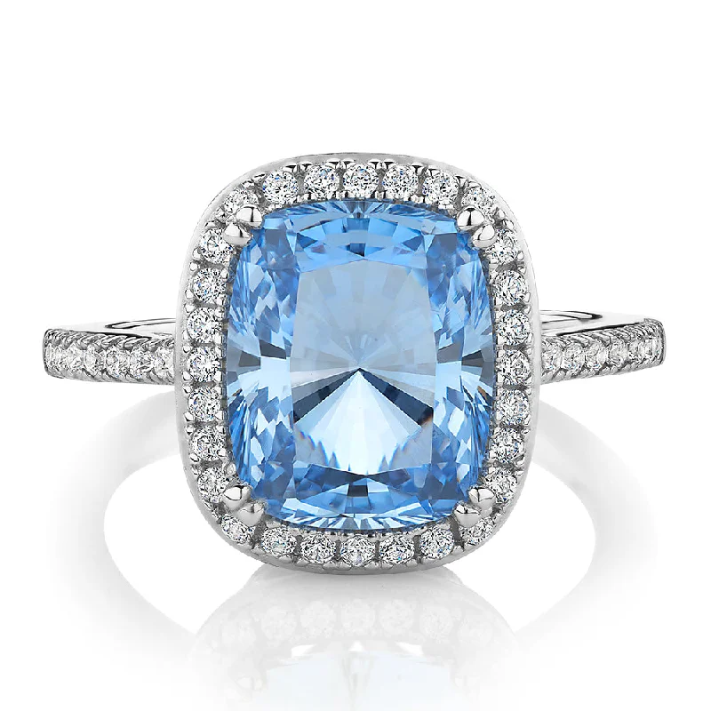 sparkling rings for women -Dress ring with blue topaz simulant and 0.3 carats* of diamond simulants in sterling silver