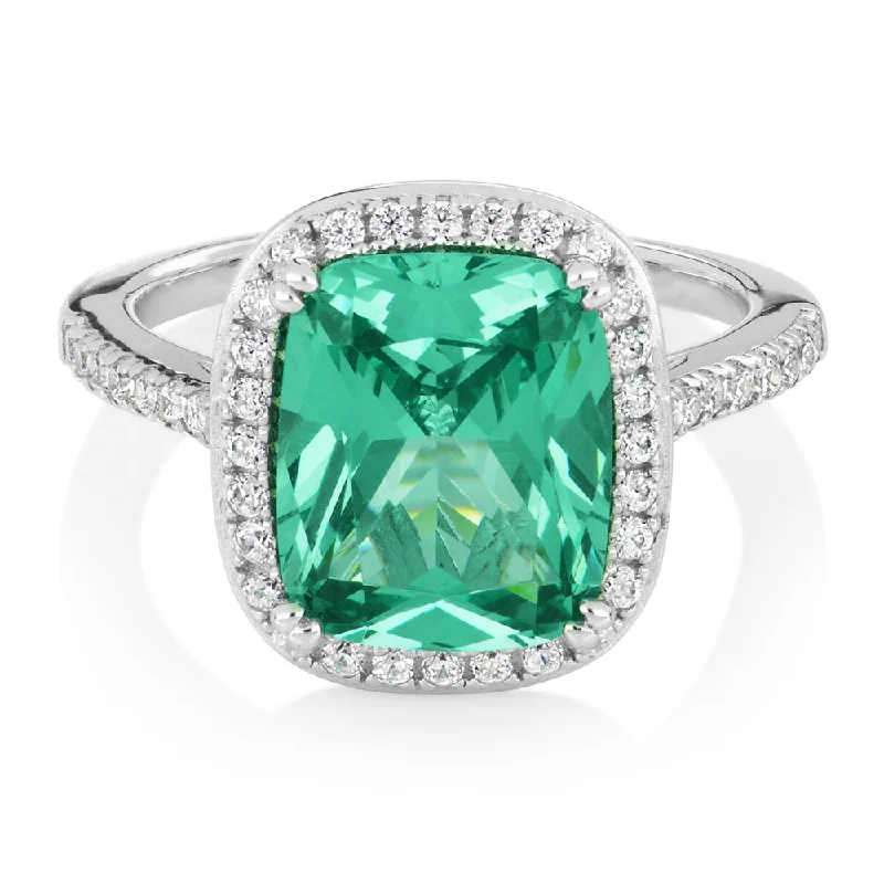 stacking rings for women -Dress ring with ocean green simulant and 0.40 carats* of diamond simulants in sterling silver