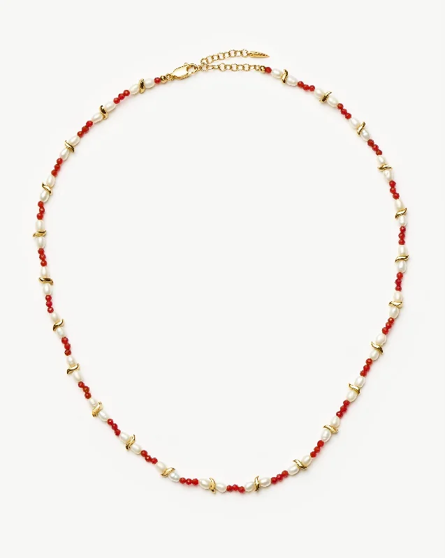 heart-shaped pendant necklaces for women -Savi Seed Pearl Beaded Necklace | Red Quartz & Pearl