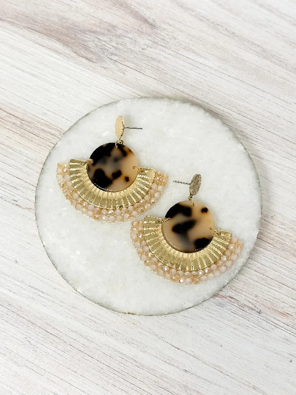 gold hoop earrings for women -Tortoise Disc Dangle Earrings