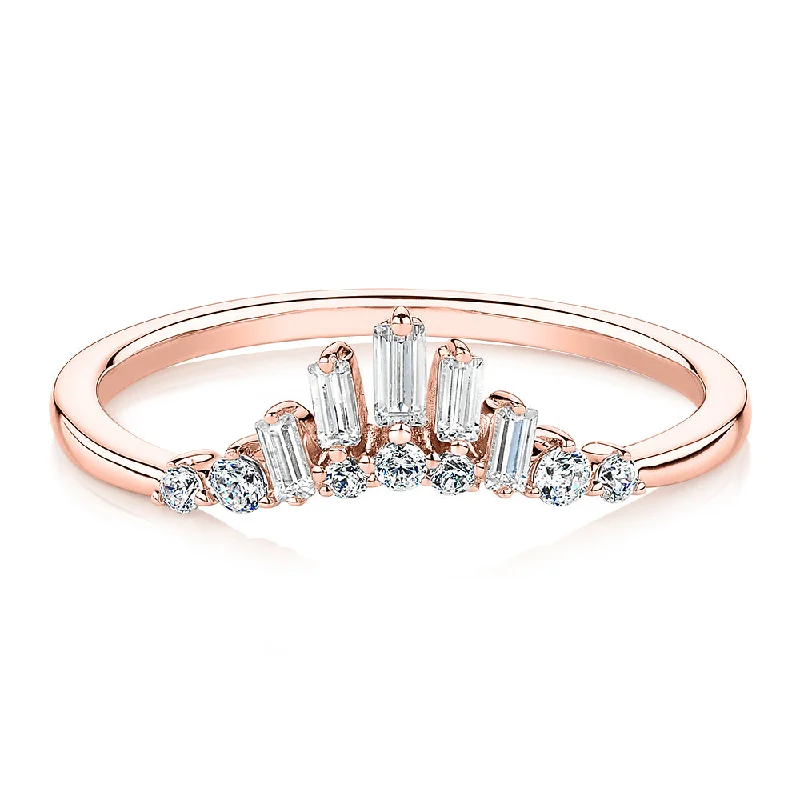 statement rings for women -Baguette curved wedding or eternity band with 0.35 carats* of diamond simulants in 10 carat rose gold