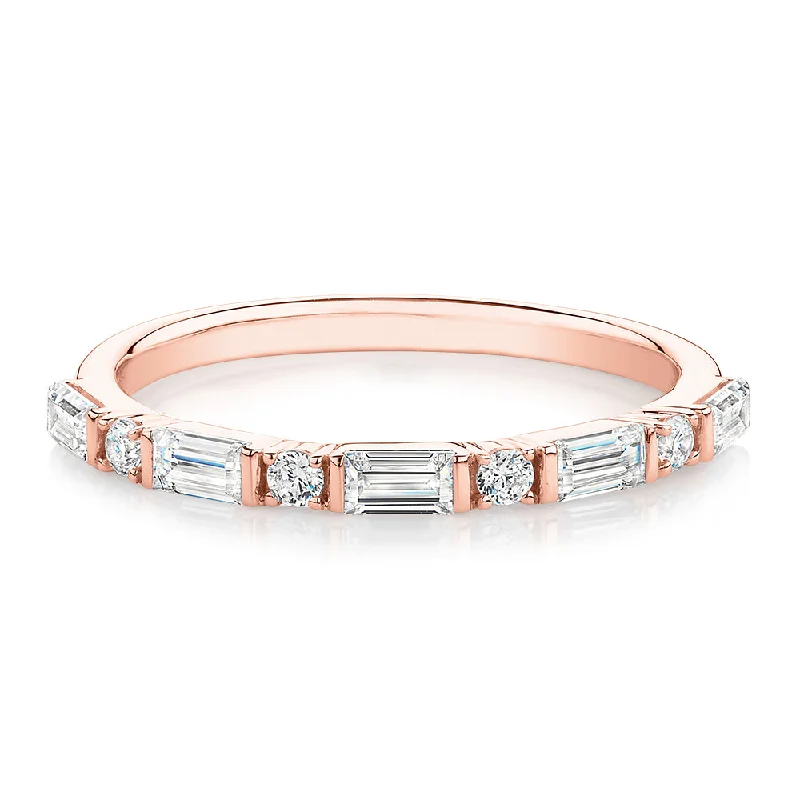 classic engagement rings -Baguette wedding or eternity band with 0.75 carats* of diamond simulants in 10 carat rose gold