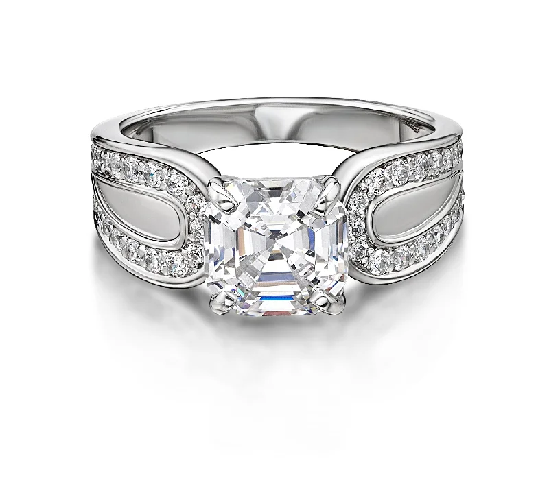 silver wedding rings for women -Asscher cut dress ring in 10 carat white gold