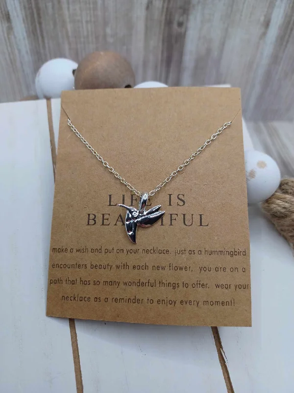 trendy fashion necklaces for women -Silver Hummingbird Necklace