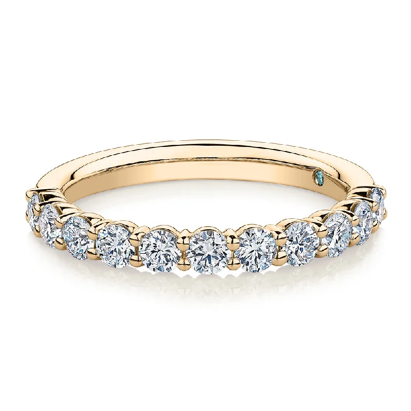 fashion-forward rings for women -Premium Lab-Grown Diamond, 0.90 carat TW round brilliant wedding or eternity band in 14 carat yellow gold