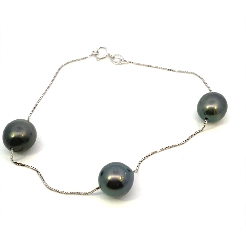 trendy bangle bracelets -trendy bangle bracelets -14K White Gold 8-9mm Tahitian Pearl Station Bracelet