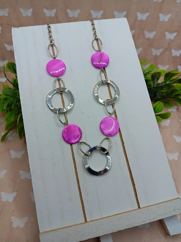 minimalist pendant necklaces for women -Silver Necklace w/ Purple Mermaid Disc Accents