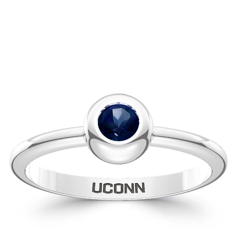 bold rings for women -UCONN Sapphire Engraved Ring in Sterling Silver