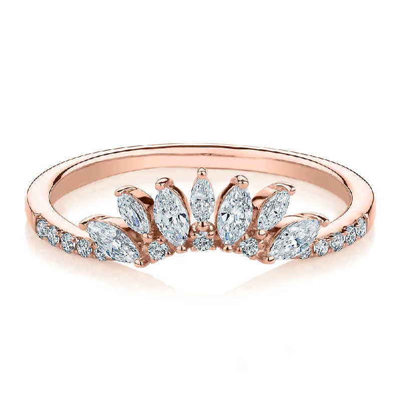 stackable diamond rings -Marquise curved wedding or eternity band with 0.56 carats* of diamond simulants in 10 carat rose gold