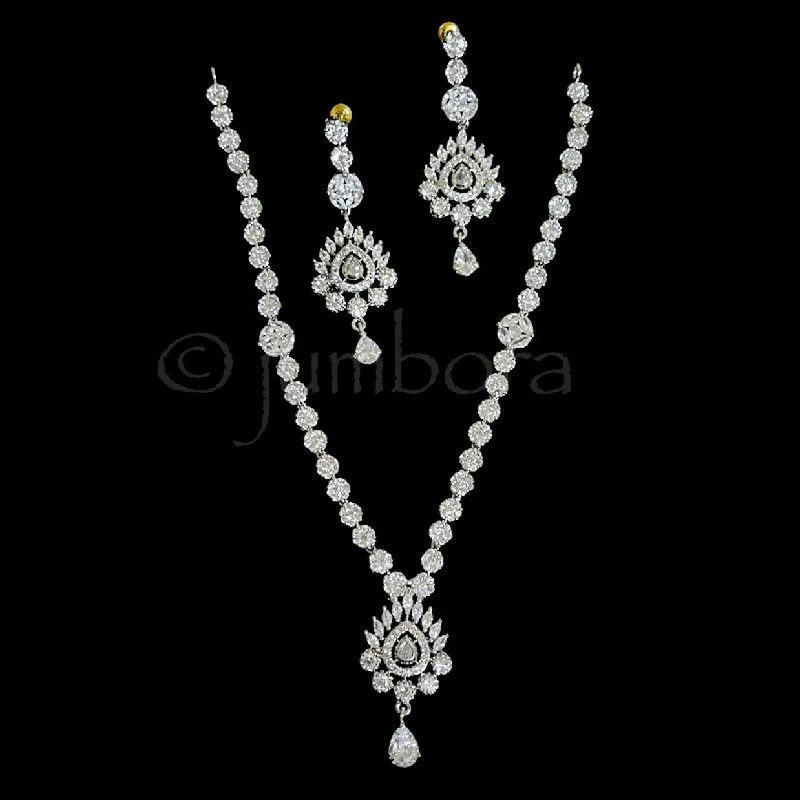 sterling silver necklaces for women -Elegant White Diamonite AD Zircon (CZ) Necklace Set