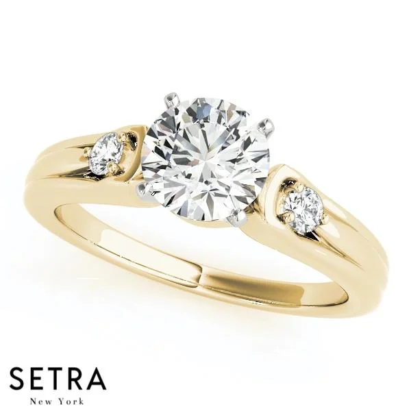 fashion engagement rings -SET OF DIAMOND ENGAGEMENT & WEDDING BAND RINGS ROUND STONE 14K GOLD