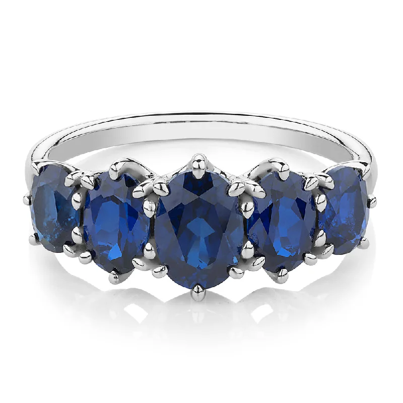 wedding rings for women -Dress ring with sapphire simulants in 10 carat white gold