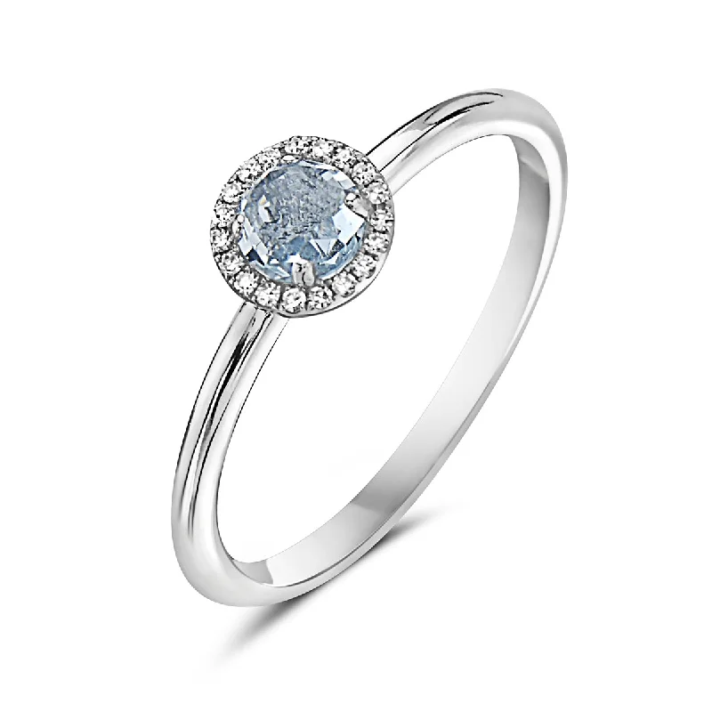 custom-designed rings for women -Aquamarine And Diamond Halo Ring